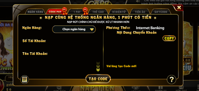 Một số điều khoản khi gửi tiền vào cổng game Go88